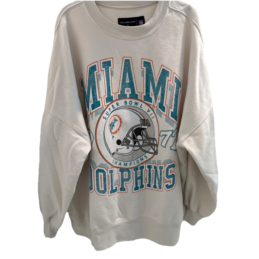 Abercrombie & Fitch Miami Dolphins Sweatshirt Mens XL Cream NFL Football Sports - Picture 2 of 6